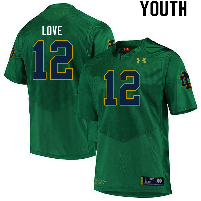 Youth #12 Jeremiyah Love Notre Dame Fighting Irish College Football Jerseys Stitched Sale-Green